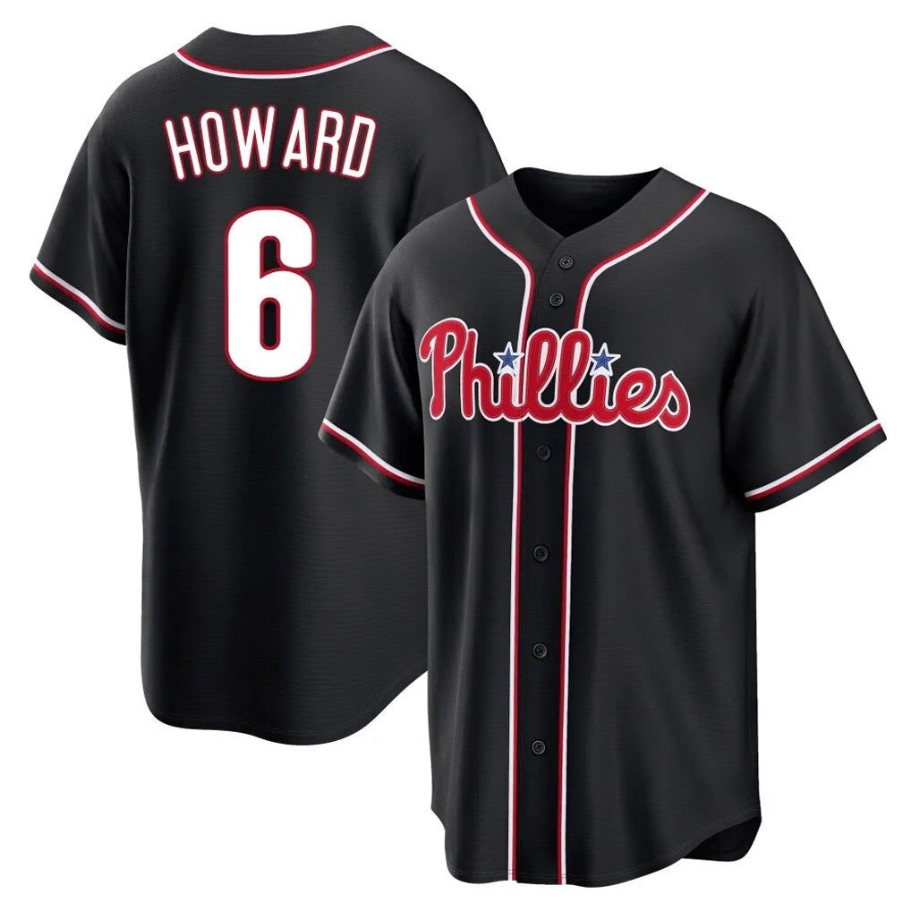 Johmsee P.Phillies #6 Ryan Howard Player Black Fashion Out Home Game Stitched Jerseys