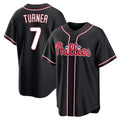 Johmsee P.Phillies #7 Trea Turner Player Black Fashion Out Home Game Stitched Jerseys