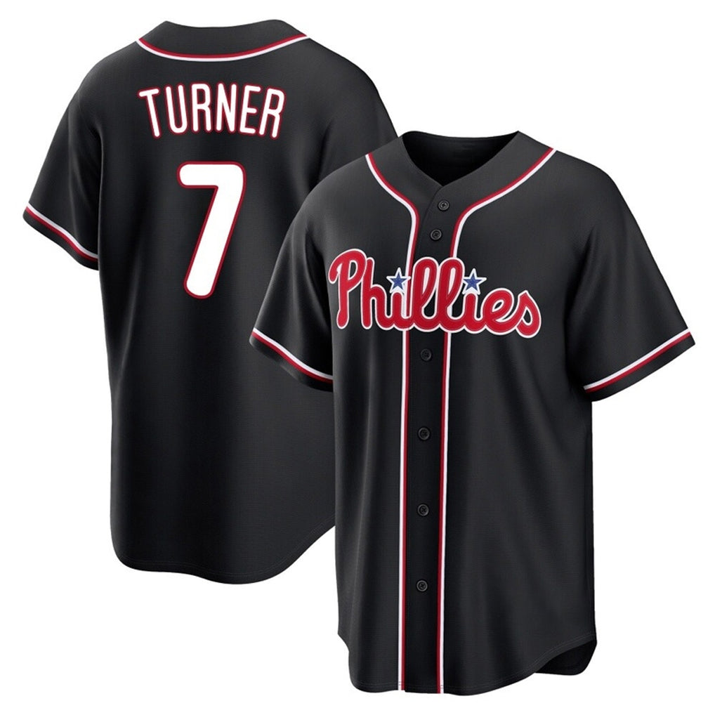 Johmsee P.Phillies #7 Trea Turner Player Black Fashion Out Home Game Stitched Jerseys
