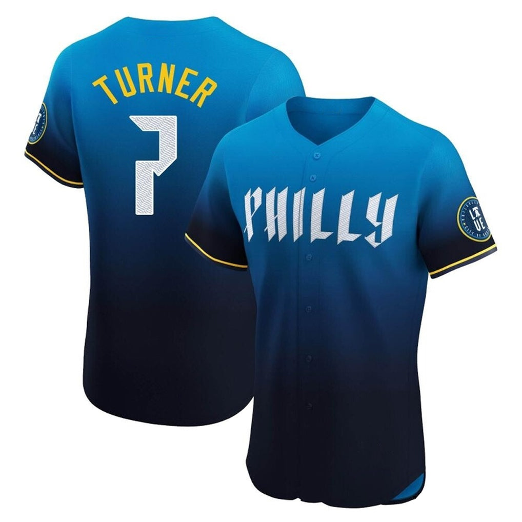Johmsee P.Phillies #7 Trea Turner Player Blue City Connect Home Limited Elite Stitched Jerseys
