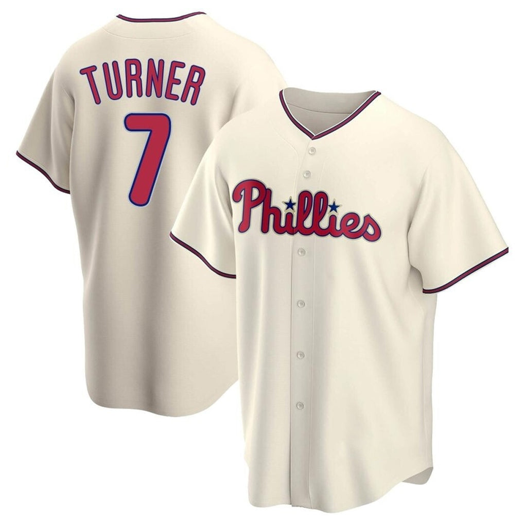Johmsee P.Phillies #7 Trea Turner Player Cream Home Game Stitched Jerseys