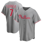 Johmsee P.Phillies #7 Trea Turner Player Gray Home Game Stitched Jerseys