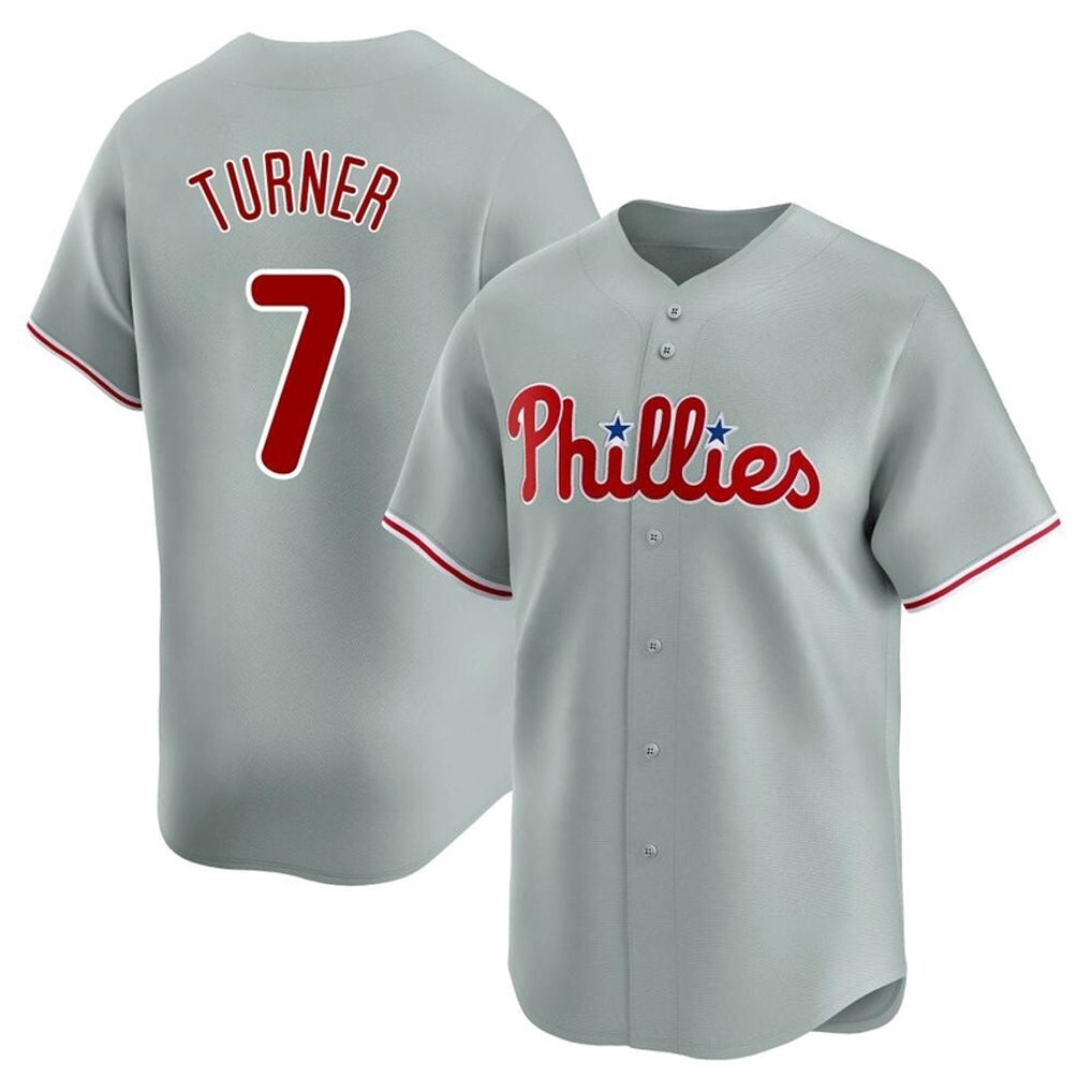 Johmsee P.Phillies #7 Trea Turner Player Gray Home Limited Stitched Jerseys