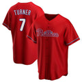 Johmsee P.Phillies #7 Trea Turner Player Red Home Game Stitched Jerseys