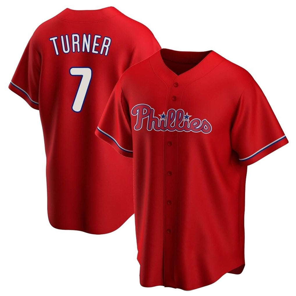 Johmsee P.Phillies #7 Trea Turner Player Red Home Game Stitched Jerseys