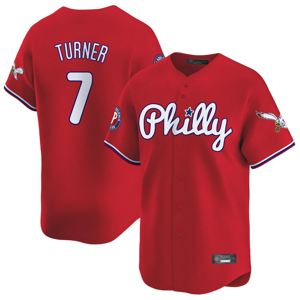 Johmsee P.Phillies #7 Trea Turner Player Red Phillies & Eagles Vapor Premier Limited Stitched Jerseys