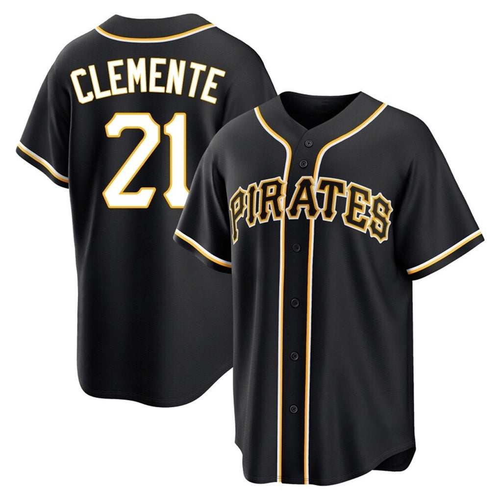 Johmsee P.Pirates #21 Roberto Clemente Player Black Fashion Out Home Game Stitched Jerseys