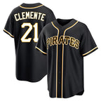 Johmsee P.Pirates #21 Roberto Clemente Player Black Fashion Out Home Game Stitched Jerseys