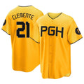 Johmsee P.Pirates #21 Roberto Clemente Player Gold City Connect Home Game Stitched Jerseys