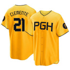 Johmsee P.Pirates #21 Roberto Clemente Player Gold City Connect Home Game Stitched Jerseys