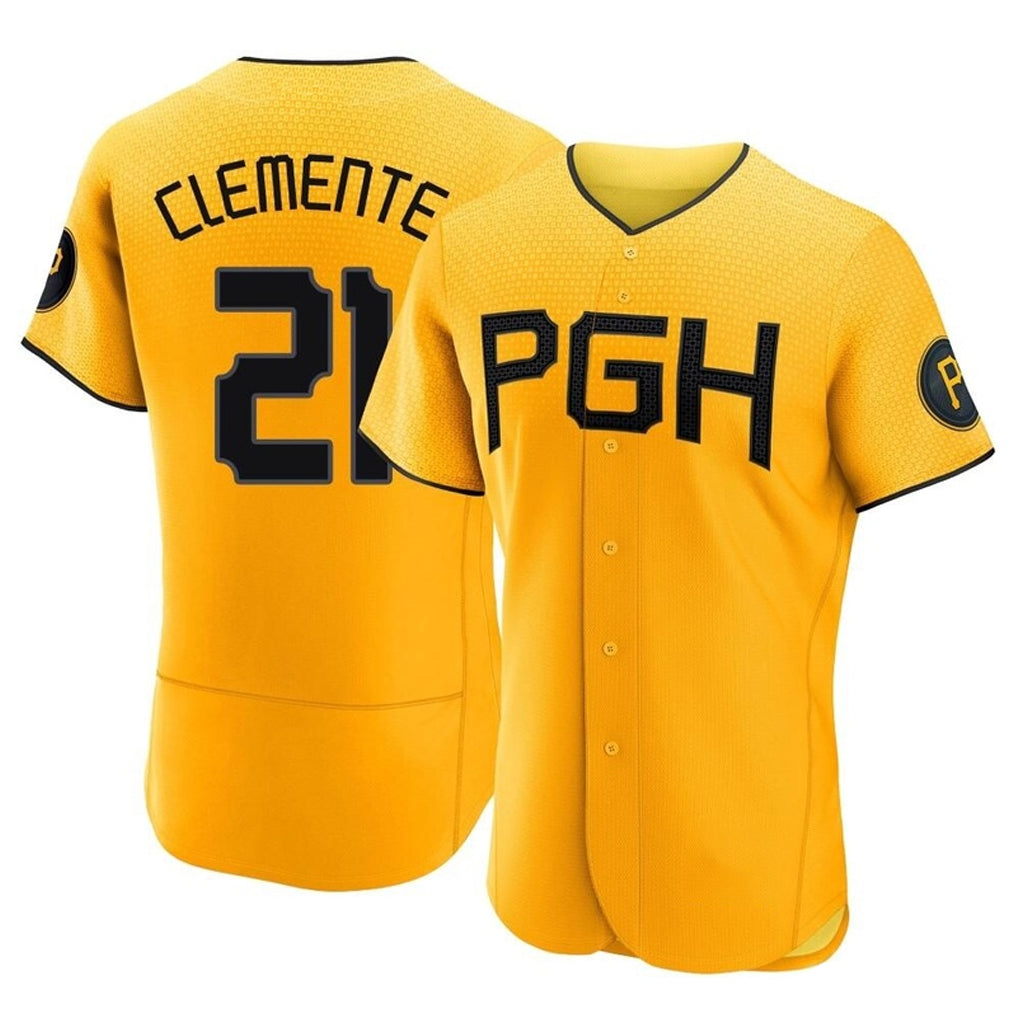 Johmsee P.Pirates #21 Roberto Clemente Player Gold City Connect Home Limited Elite Stitched Jerseys