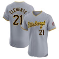 Johmsee P.Pirates #21 Roberto Clemente Player Gray Road Home Limited Elite Stitched Jerseys