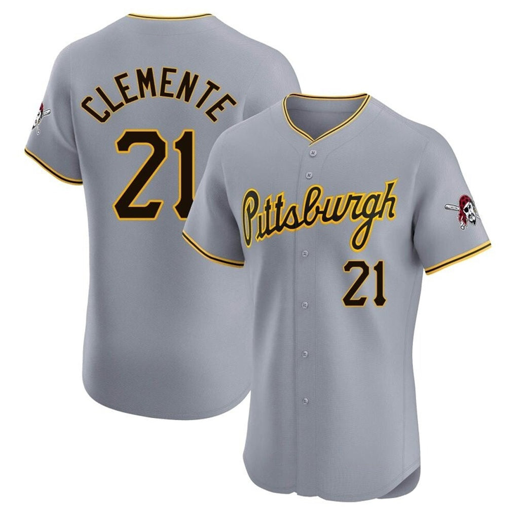 Johmsee P.Pirates #21 Roberto Clemente Player Gray Road Home Limited Elite Stitched Jerseys
