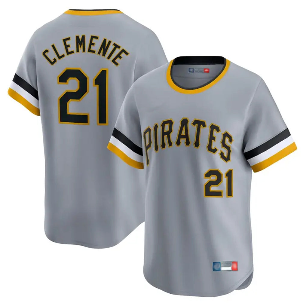 Johmsee P.Pirates #21 Roberto Clemente Player Gray Throwback Cooperstown Collection Limited T-shirt Stitched Jerseys