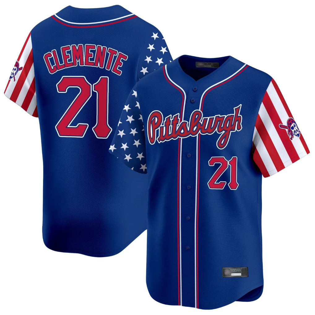 Johmsee P.Pirates #21 Roberto Clemente Player Royal 2025 Independence Day Vapor Premier Limited Stitched Jerseys