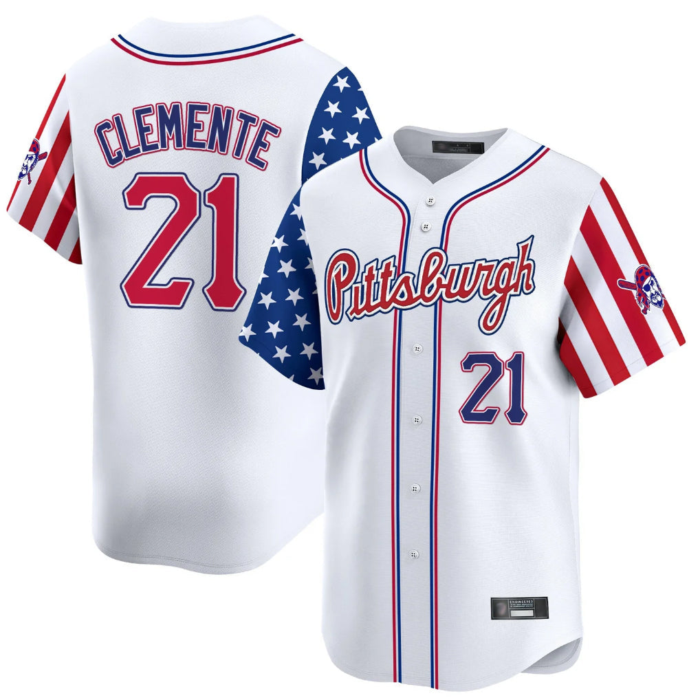 Johmsee P.Pirates #21 Roberto Clemente Player White 2025 Independence Day Vapor Premier Limited Stitched Jerseys