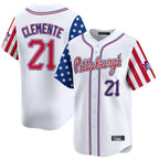Johmsee P.Pirates #21 Roberto Clemente Player White 2025 Independence Day Vapor Premier Limited Stitched Jerseys