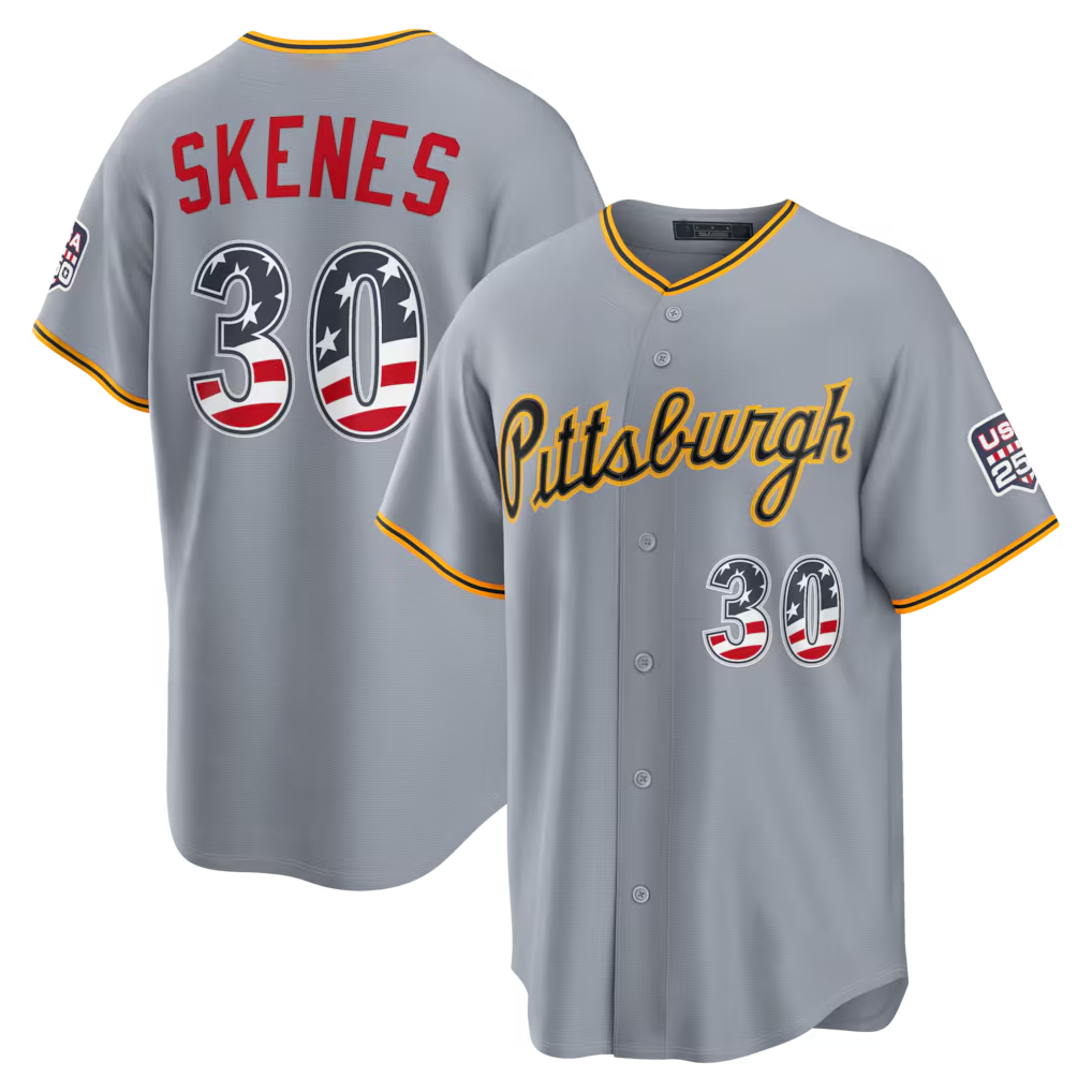 Johmsee P.Pirates #30 Paul Skenes Gray USA 250 Fourth of July Road Stadium Jersey