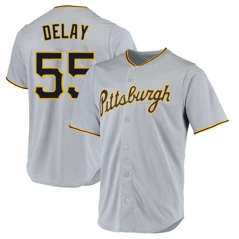 Johmsee P.Pirates #55 Jason Delay Player Gray Road Home Game Stitched Jerseys