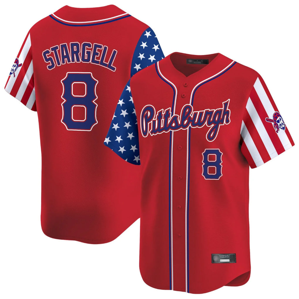 Johmsee P.Pirates #8 Willie Stargell Player Red 2025 Independence Day Vapor Premier Limited Stitched Jerseys