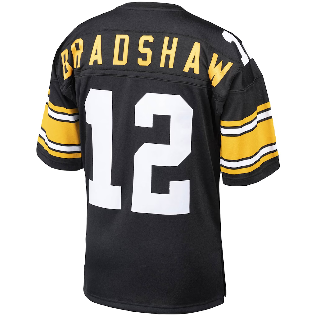 Johmsee P.Steelers #12 Terry Bradshaw Mitchell & Ness Black Authentic Throwback Retired Player Stitched Puhic Jersey