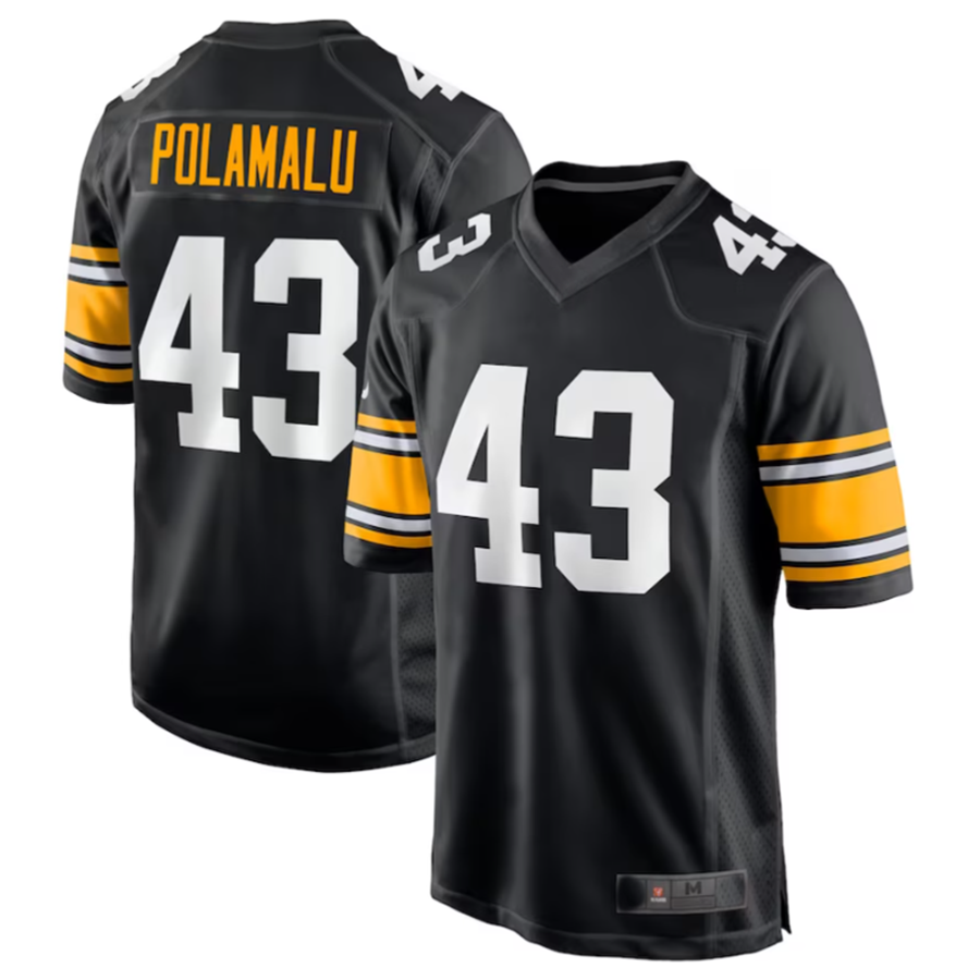 Johmsee P.Steelers #43 Troy Polamalu Black Retired Player Jersey American Stitched Jersey