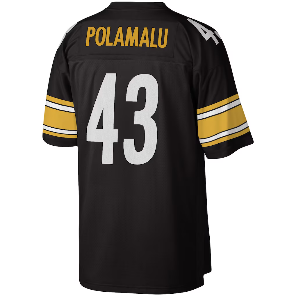 Johmsee P.Steelers #43 Troy Polamalu Mitchell & Ness Black Legacy Replica Stitched Jerseys