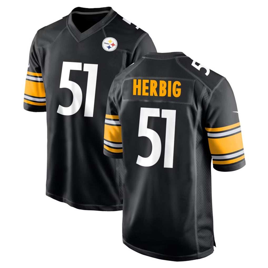 Johmsee P.Steelers #51 Nick Herbig Player Black Home Game Stitched Jerseys