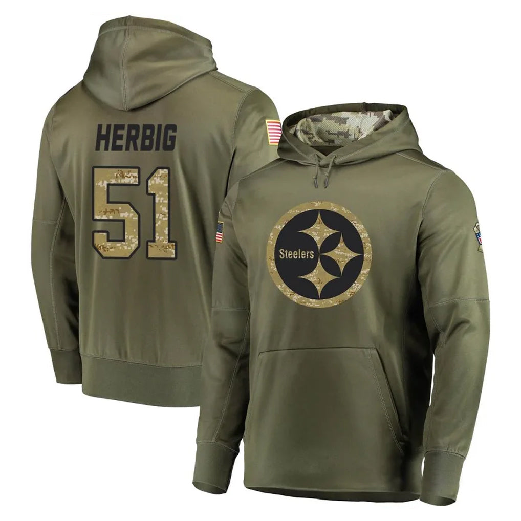 Johmsee P.Steelers #51 Nick Herbig Player Olive Salute to Service Pullover Hoodie Home Game Stitched Jerseys