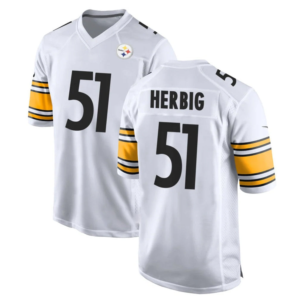 Johmsee P.Steelers #51 Nick Herbig Player White Home Game Stitched Jerseys