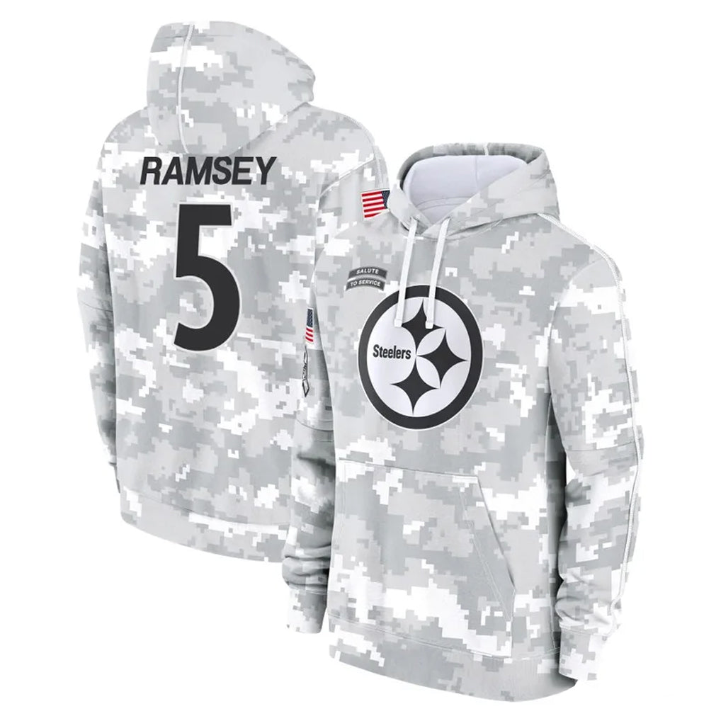 Johmsee P.Steelers #5 Jalen Ramsey Player Arctic Camo Limited Salute to Service Pullover Hoodies Game Stitched Jerseys