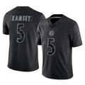 Johmsee P.Steelers #5 Jalen Ramsey Player Black Reflective Limited Home Game Stitched Jerseys