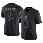 Johmsee P.Steelers #5 Jalen Ramsey Player Black Reflective Limited Home Game Stitched Jerseys