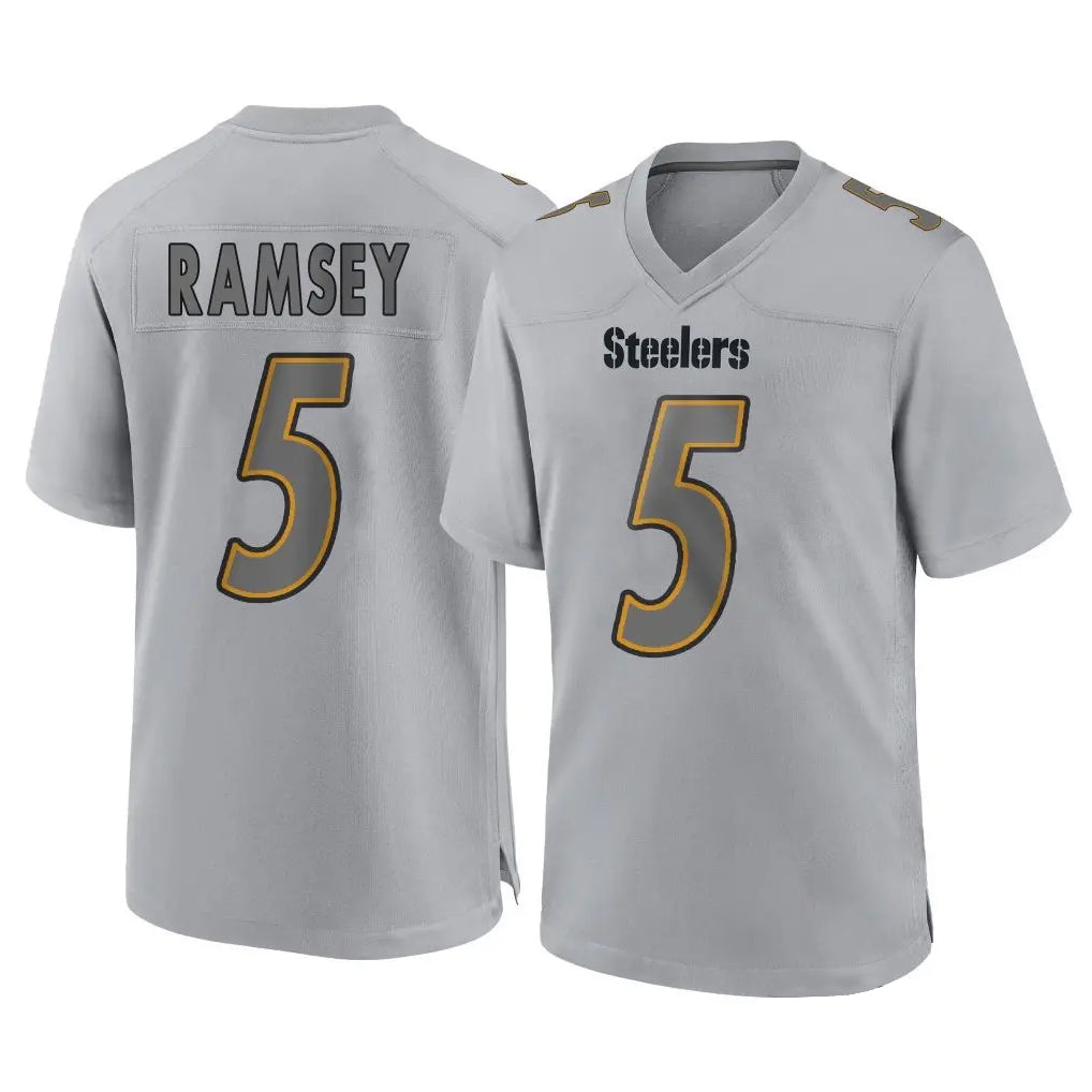 Johmsee P.Steelers #5 Jalen Ramsey Player Gray Atmosphere Fashion Home Game Stitched Jerseys