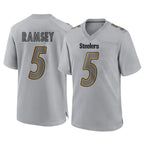 Johmsee P.Steelers #5 Jalen Ramsey Player Gray Atmosphere Fashion Home Game Stitched Jerseys