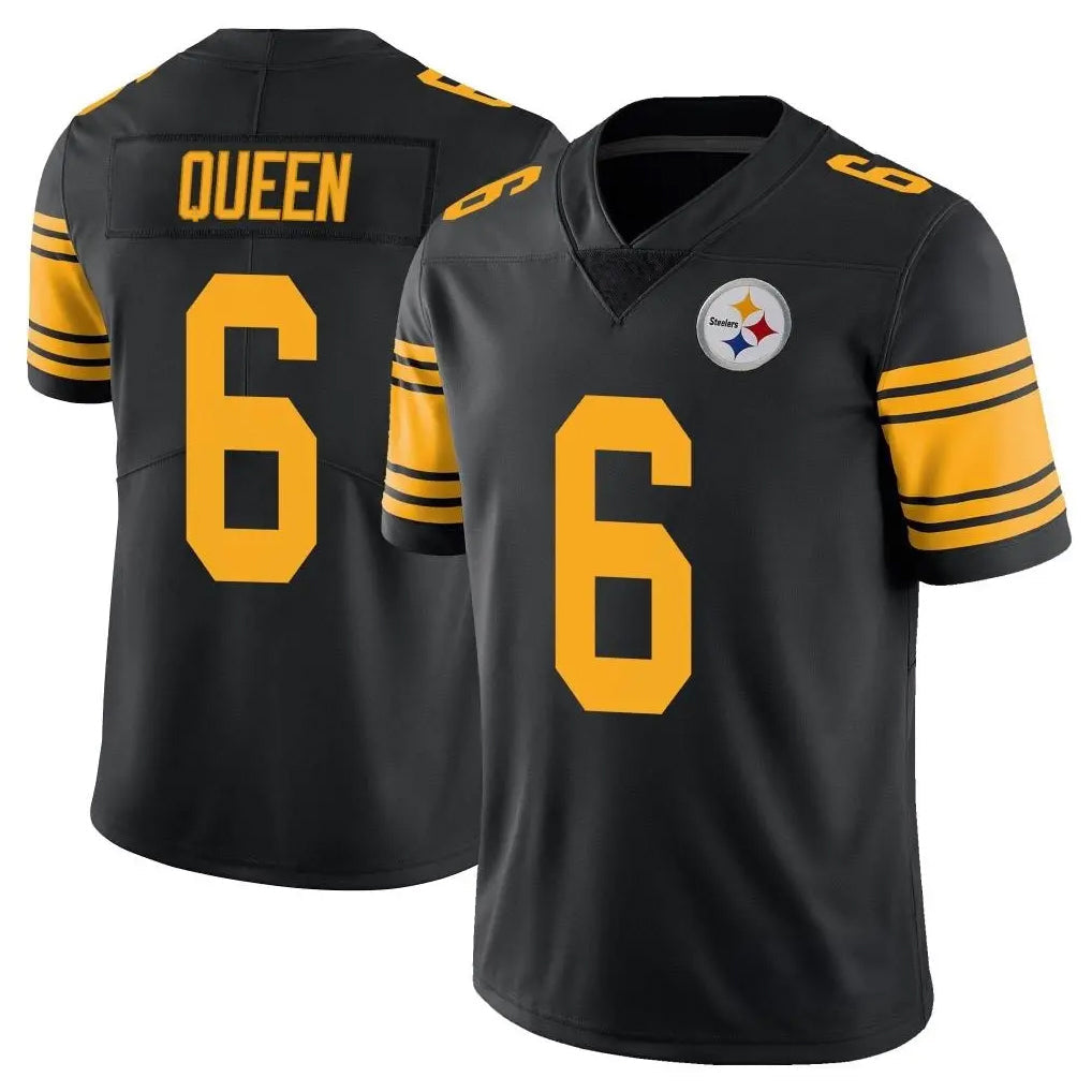 Johmsee P.Steelers #6 Patrick Queen Player Black Limited Color Rush Home Game Stitched Jerseys