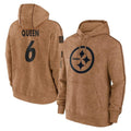 Johmsee P.Steelers #6 Patrick Queen Player Brown Limited Salute to Service Pullover Hoodies Game Stitched Jerseys