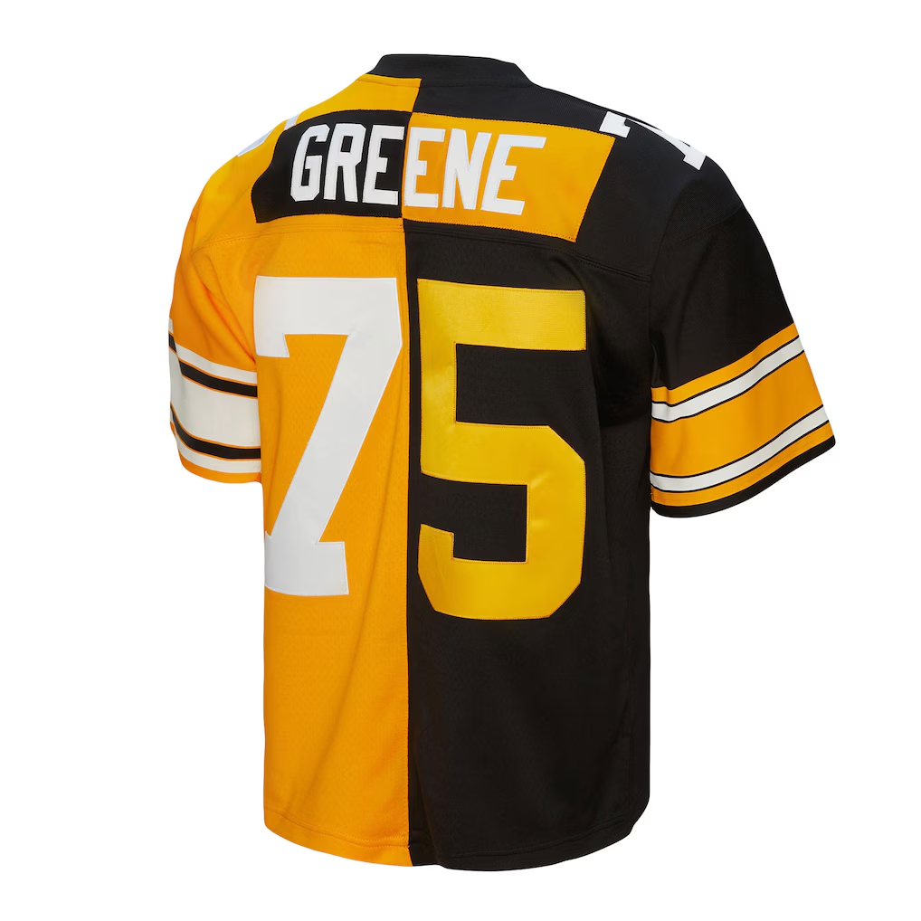 Johmsee P.Steelers #75 Joe Greene Mitchell & Ness BlackGold 1976 Split Legacy Stitched Puhic Replica Jersey