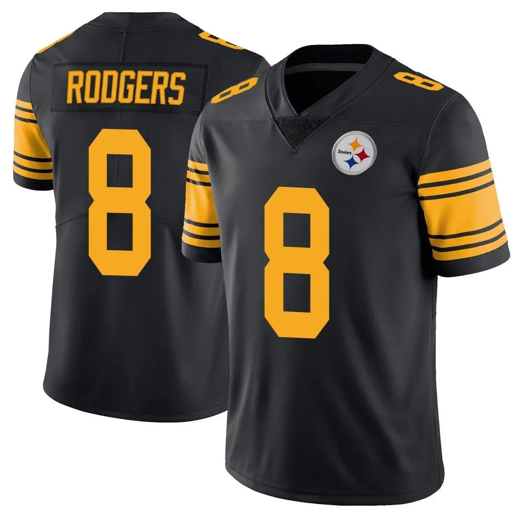Johmsee P.Steelers #8 Aaron Rodgers Player Black Limited Color Rush Home Game Stitched Jerseys