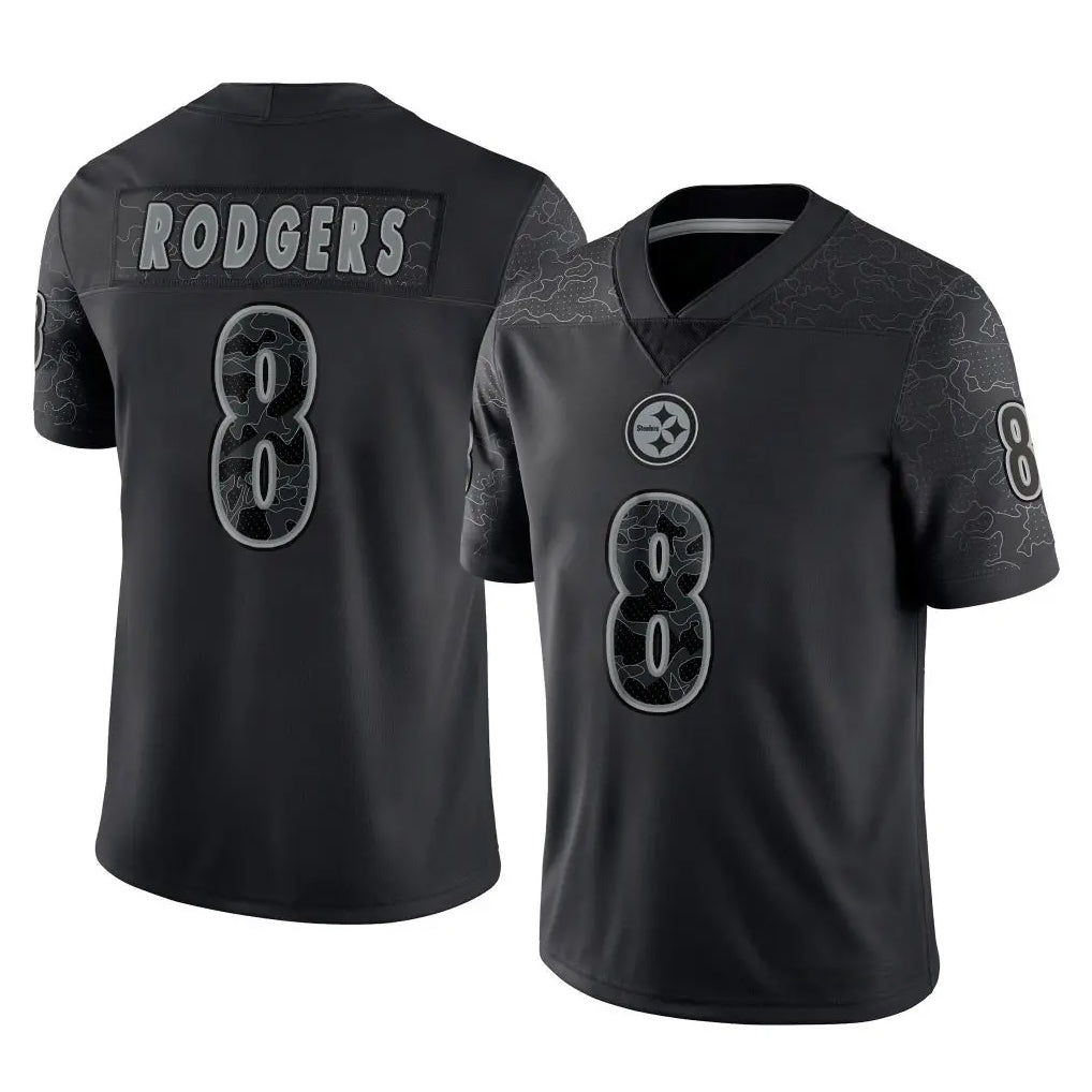 Johmsee P.Steelers #8 Aaron Rodgers Player Black Reflective Limited Home Game Stitched Jerseys
