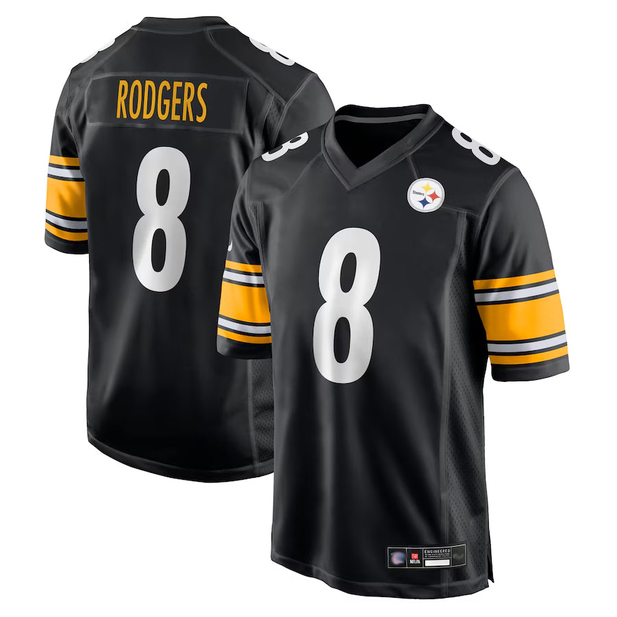 Johmsee P.Steelers #8 Aaron Rodgers Player Black Replica Game Stitched Jerseys