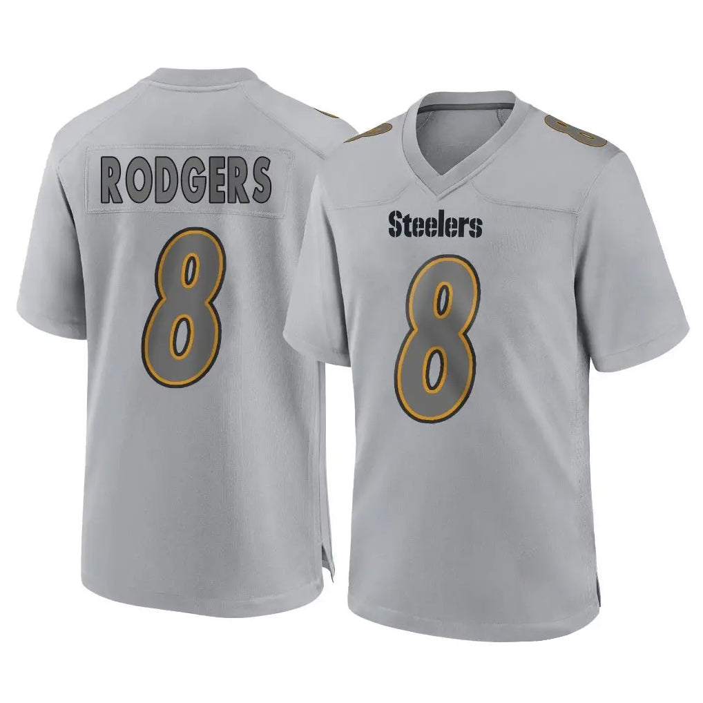 Johmsee P.Steelers #8 Aaron Rodgers Player Gray Atmosphere Fashion Home Game Stitched Jerseys