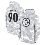 Johmsee P.Steelers #90 T.J. Watt Player Arctic Camo Limited Salute to Service Pullover Hoodies Game Stitched Jerseys