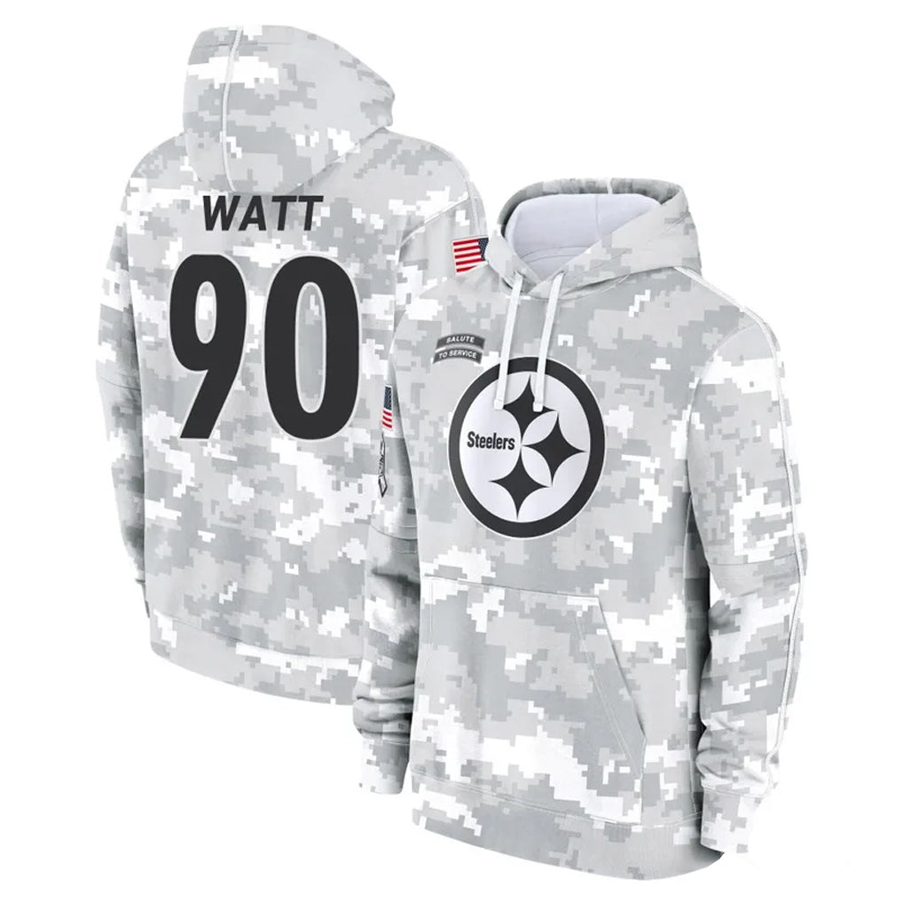Johmsee P.Steelers #90 T.J. Watt Player Arctic Camo Limited Salute to Service Pullover Hoodies Game Stitched Jerseys