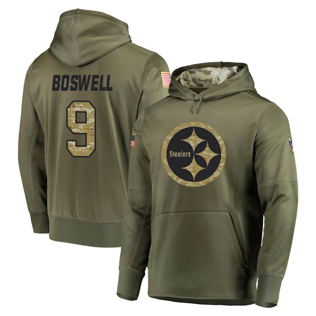 Johmsee P.Steelers #9 Chris Boswell Player Olive Salute to Service Pullover Hoodie Home Game Stitched Jerseys