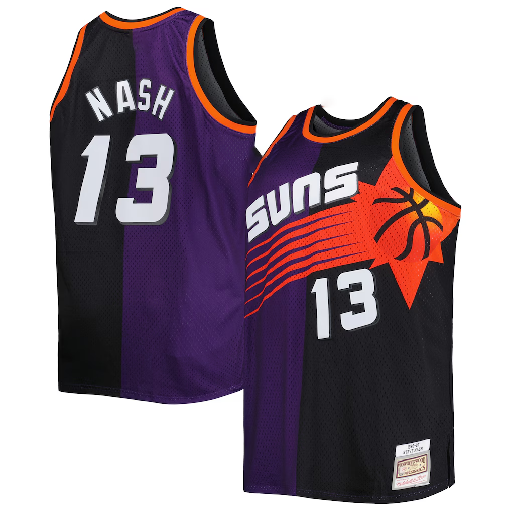Johmsee P.Sunss #13 Steve Nash Mitchell & Ness PurpleBlack Big & Tall Hardwood Classics 1996-1997 Split Swingman Jerseys