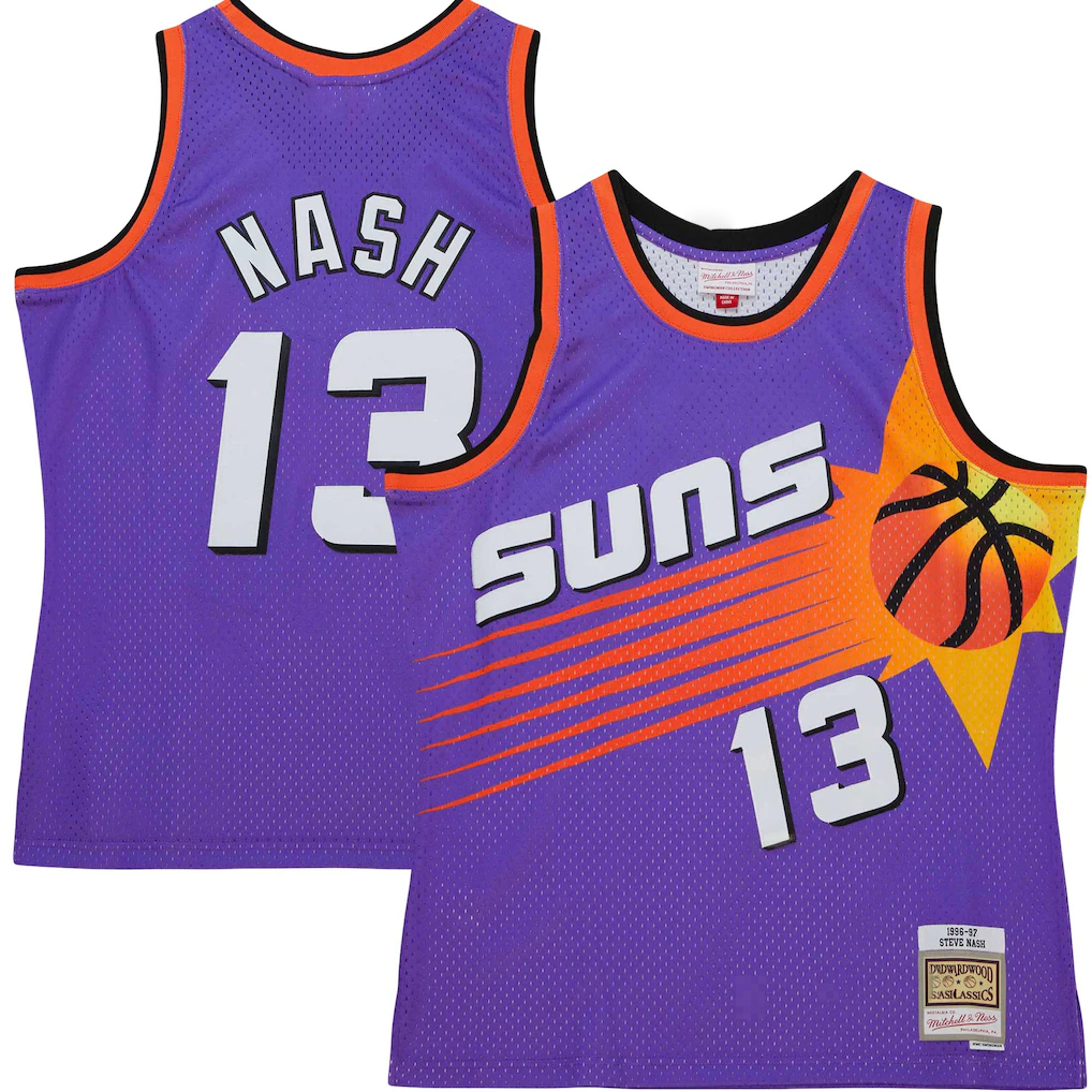 Johmsee P.Sunss #13 Steve Nash Mitchell & Ness Purple Hardwood Classics 1996-1997 Tropical Swingman Jerseys