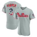 Johmsee PH.Phillies #3 Bryce Harper Gray USA 250 Fourth of July Road Authentic Jersey
