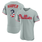 Johmsee PH.Phillies #3 Bryce Harper Gray USA 250 Fourth of July Road Authentic Jersey
