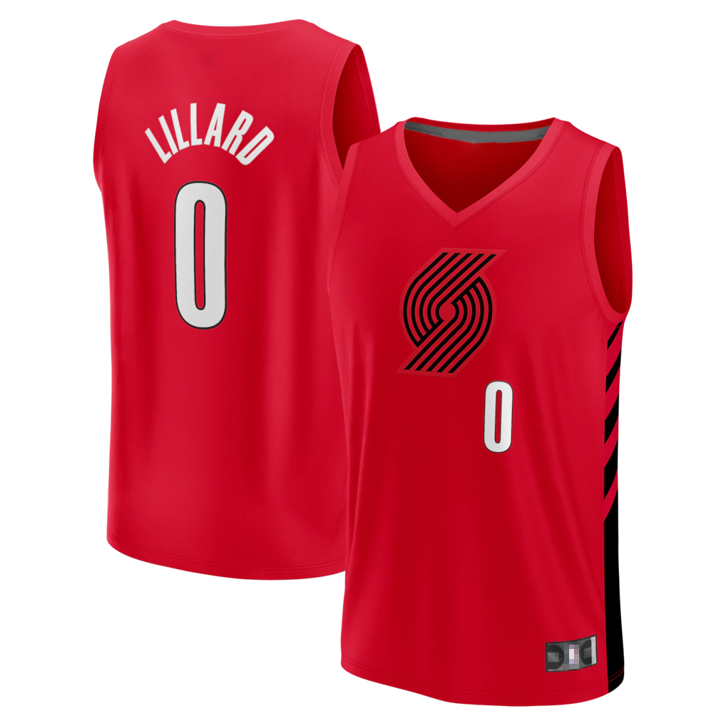 Johmsee PT.Blazers #0 Damian Lillard Fanatics Red Fast Break Replica Jerseys - Statement Edition